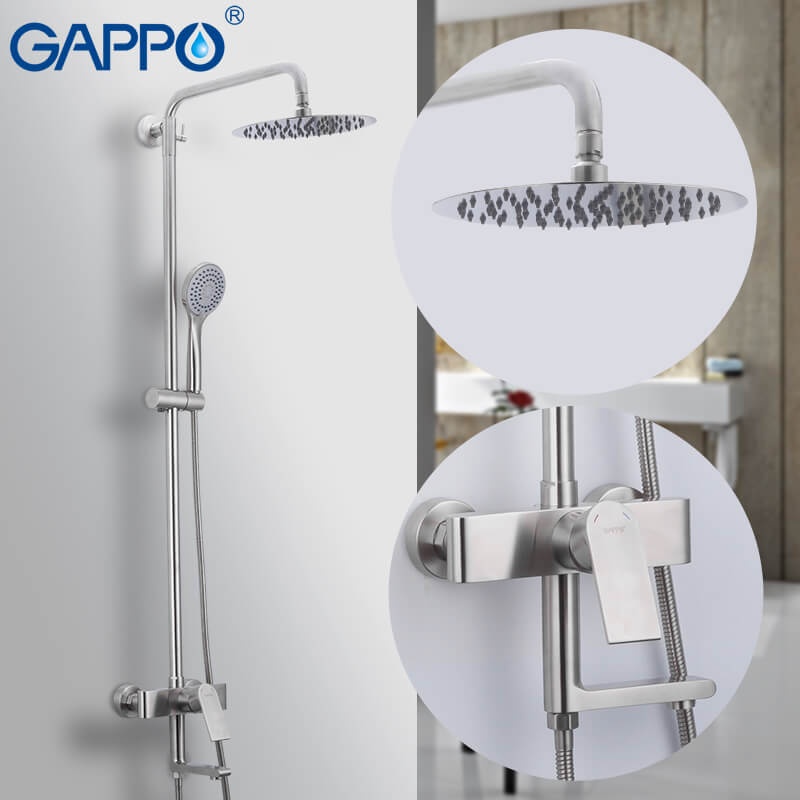 Душова система GAPPO Satenresu-ko G2499-20 із верхнім душем та виливом із нержавіючої сталі сатин 1034069