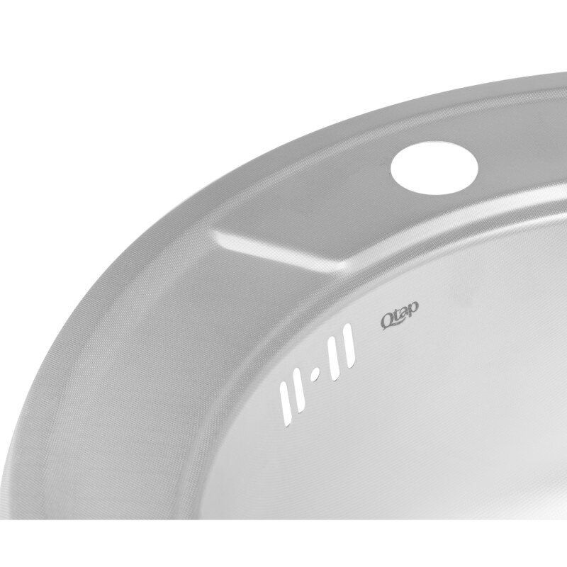 Кухонна мийка сталева кругла Q-TAP 490мм x 490мм мікротекстура 0.8мм із сифоном QTD490MICDEC08