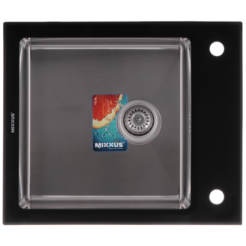 Мийка для кухні із нержавіючої сталі прямокутна MIXXUS MX(304)6051-200x1.2-HM-GLASS 600x510x200мм глянцева 1.2мм із сифоном MX0573