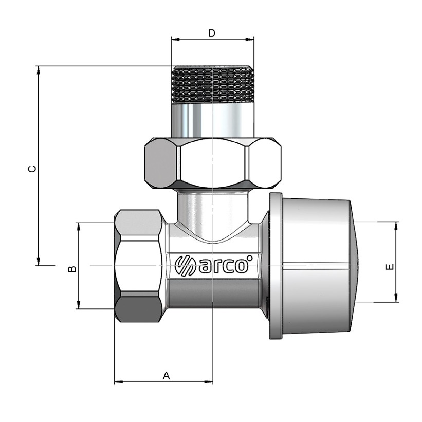 Термостатичний радіаторний клапан ARCO 501275 кутовий 1/2"x1/2" з американкою 000008043