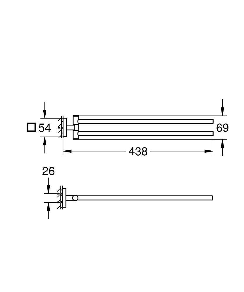 Тримач для рушників поворотний GROHE QuickFix Start Cube 69мм подвійний прямокутний металевий хром 40976000