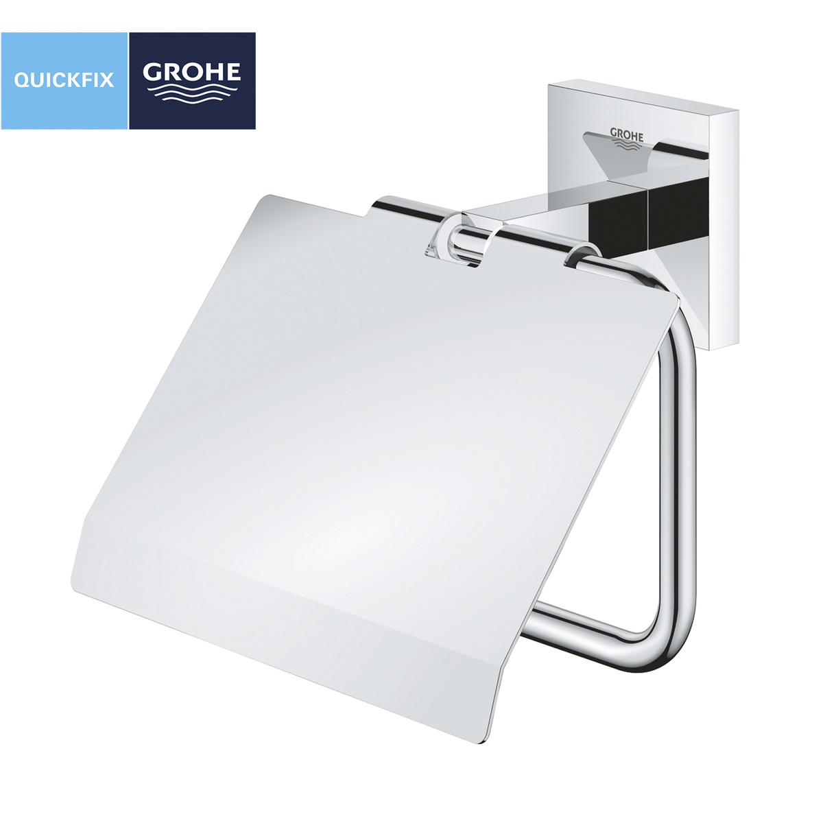 Тримач для туалетного паперу із кришкою GROHE QuickFix Start Cube 41102000 прямокутний металевий хром CV033420