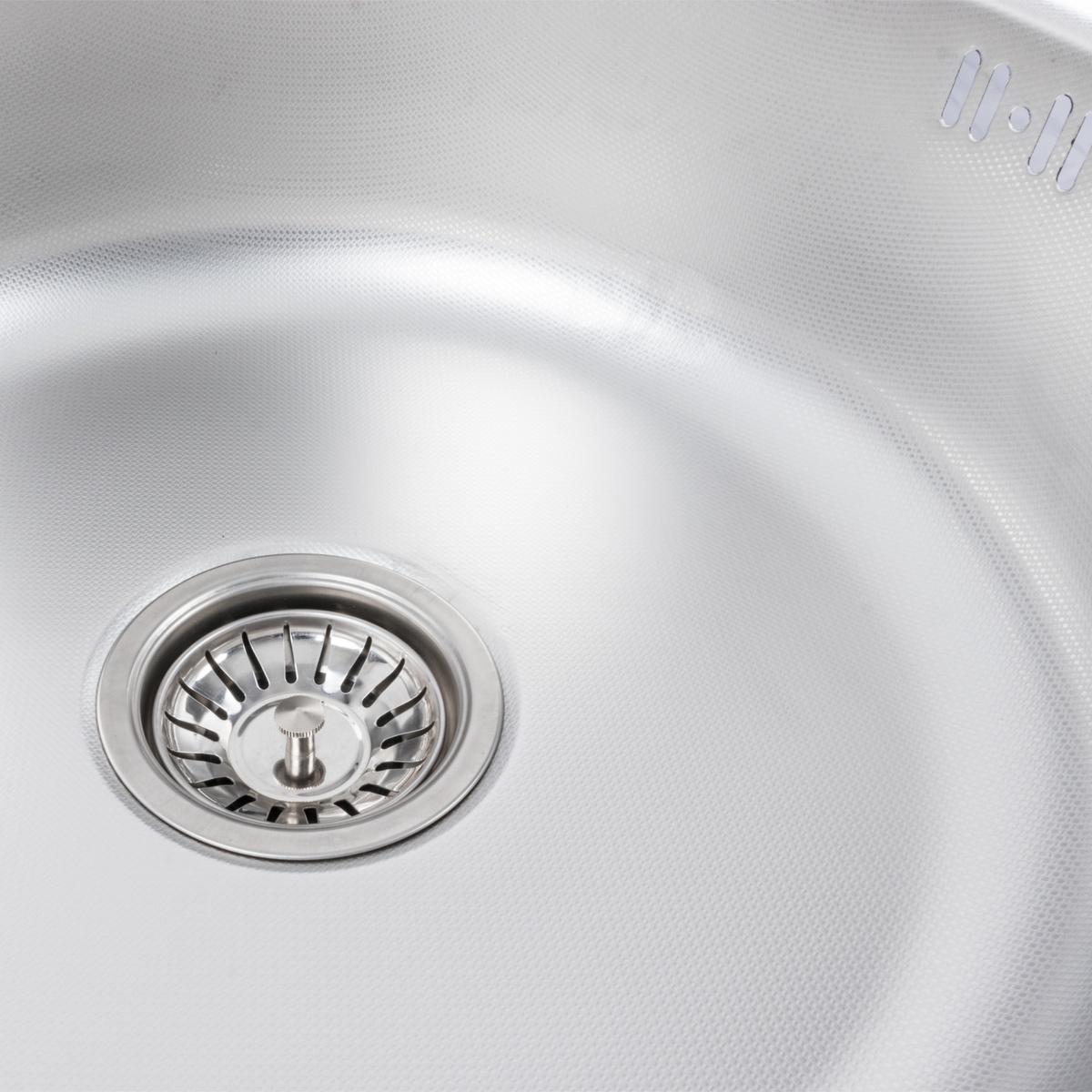 Мийка для кухні із нержавіючої сталі кругла PLATINUM 510 ДЕКОР 510x510x170мм мікротекстура 0.6мм із сифоном PLS-A11015