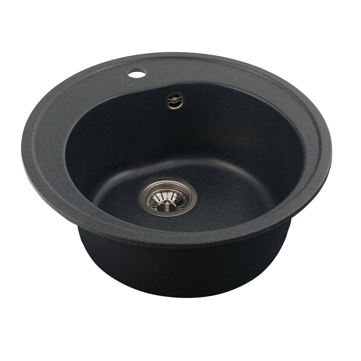 Мийка для кухні гранітна кругла PLATINUM 510 LUNA 510x510x190мм без сифону чорна PLS-A27533