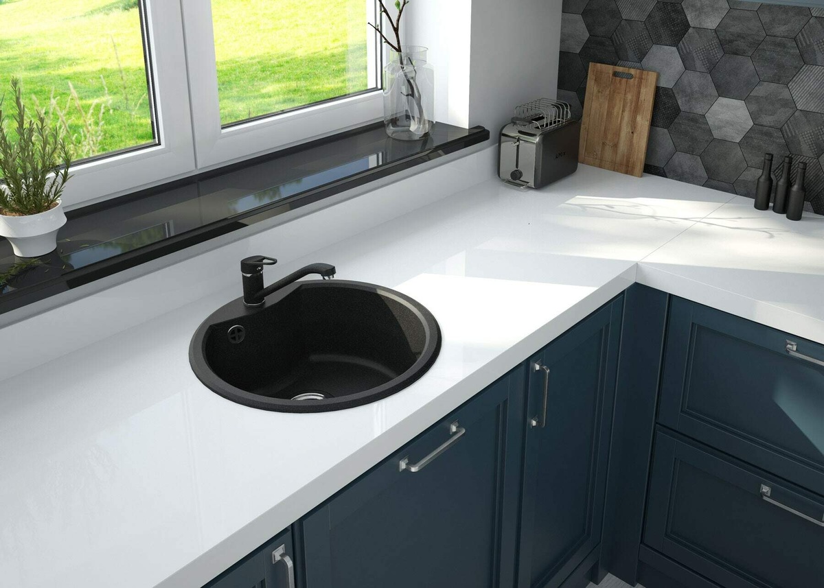 Мийка для кухні гранітна кругла DEANTE Solis 480x480x194мм із сифоном сіра ZRS_2803