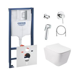 Комплект інсталяції GROHE Rapid SL кнопка хром безобідковий унітаз Q-TAP з кришкою мікроліфт дюропласт 38772001QT05335170W111048