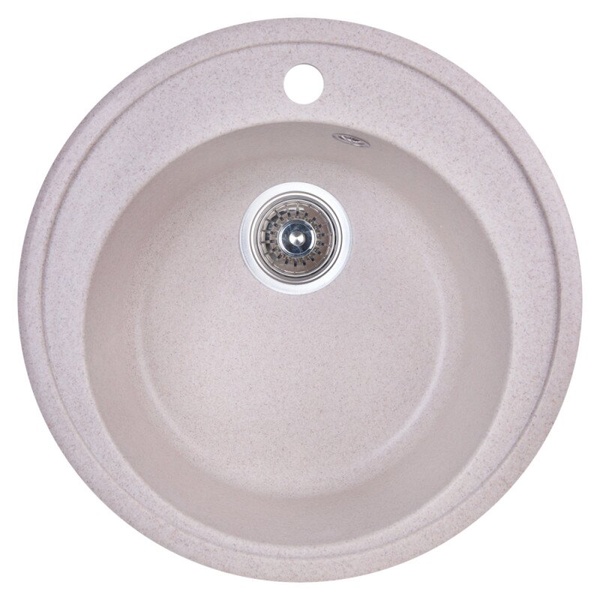 Мийка на кухню гранітна кругла COSH 506мм x 506мм бежевий із сифоном COSHD51K800
