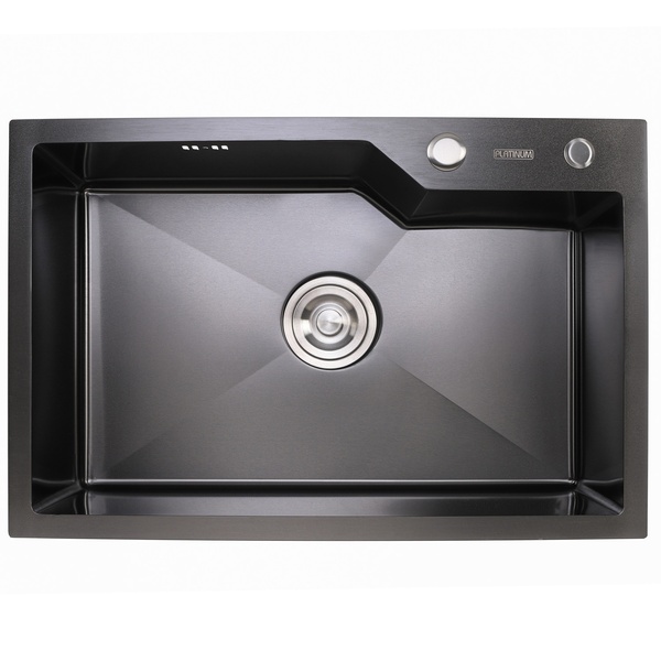 Мийка для кухні із нержавіючої сталі прямокутна PLATINUM Handmade PVD 650x430x220мм матова 1.5мм чорна із сифоном PLS-A33648