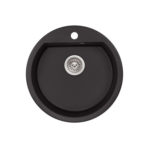 Раковина на кухню керамическая круглая Q-TAP CS 505мм x 505мм черный с сифоном QTD510BLA404