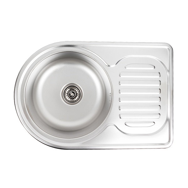 Мийка для кухні із нержавіючої сталі прямокутна PLATINUM 6745 ДЕКОР 670x450x180мм мікротекстура 0.8мм із сифоном PLS-A7030