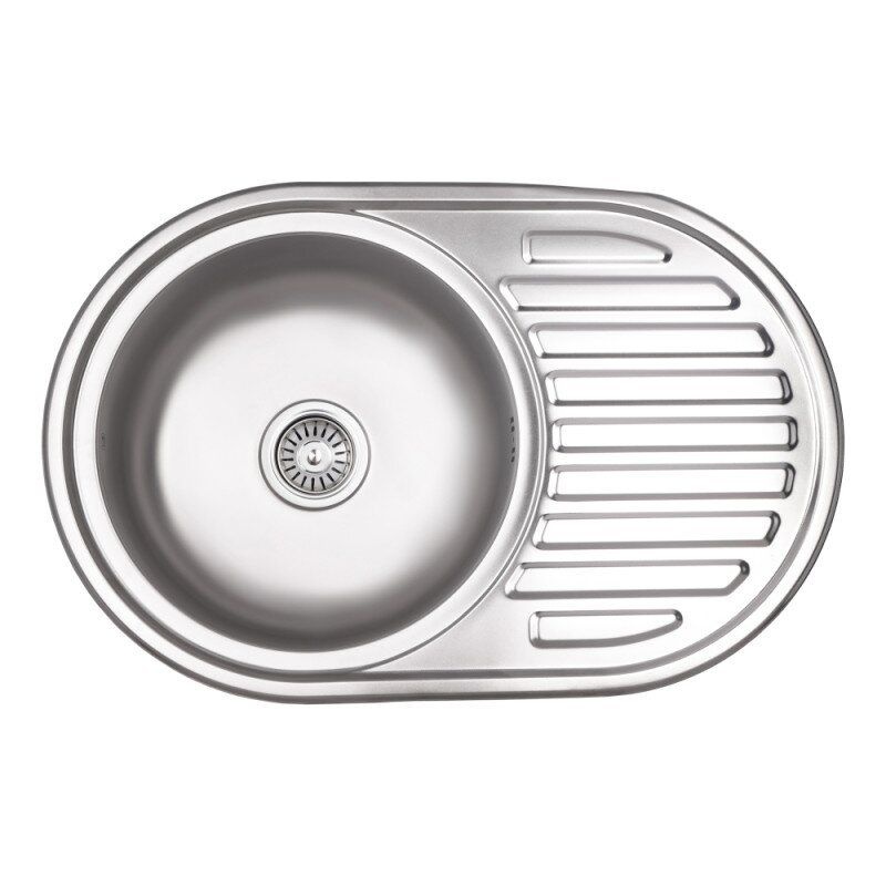 Кухонна мийка із нержавіючої сталі овальна LIDZ 770мм x 500мм мікротекстура 0.6мм із сифоном LIDZ7750DEC06