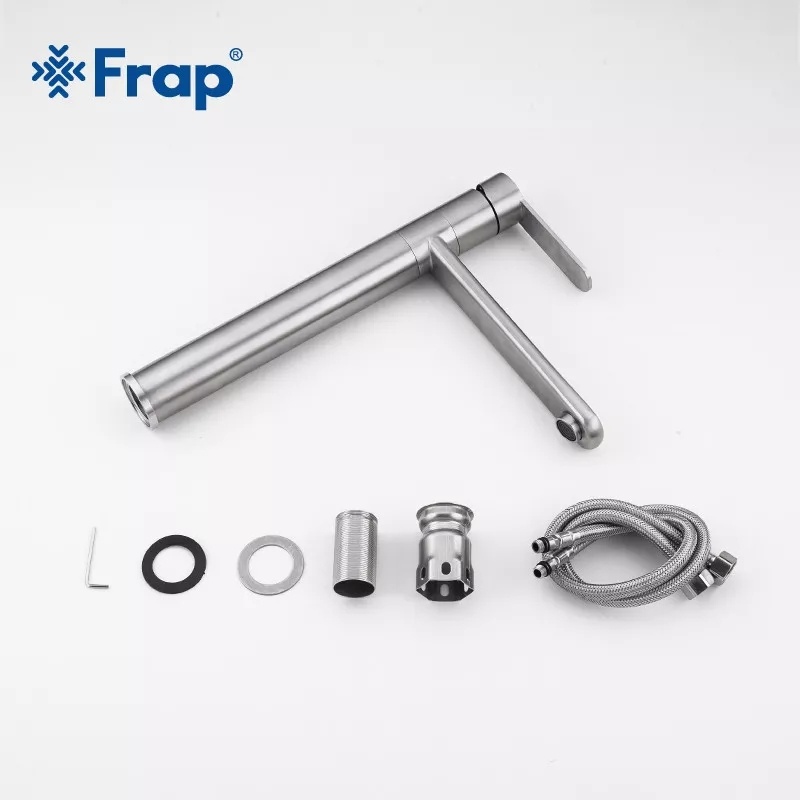 Cмеситель для умывальника с высоким изливом FRAP сатин нержавеющая сталь F10899