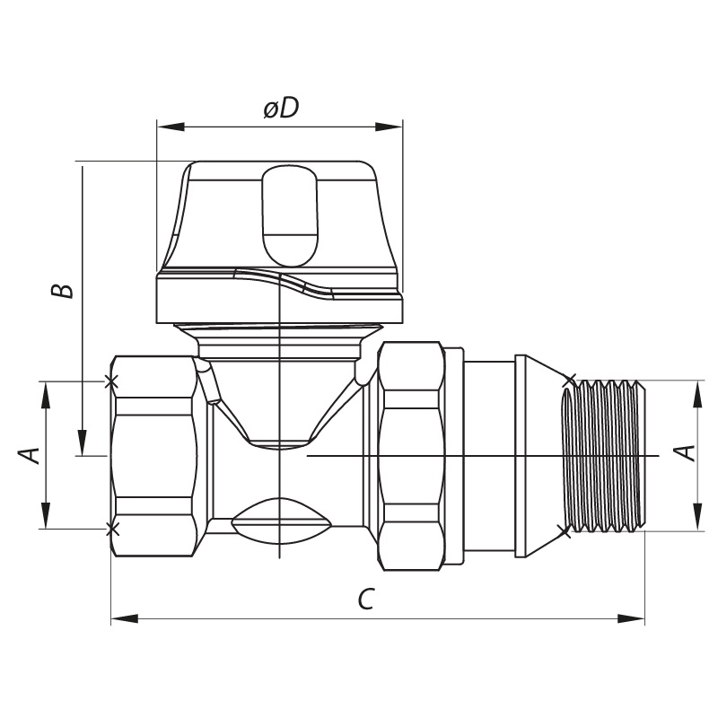 Термостатический радиаторный клапан KOER KR.923-GI прямой 1/2"x1/2" с американкой KR2684