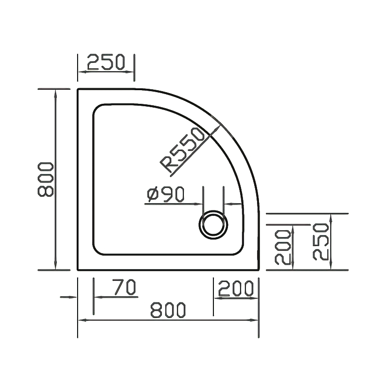 Піддон для душової кабіни EGER SMC 599-8080R fullset 80x80x3.5см напівкруглий композитний без сифону білий