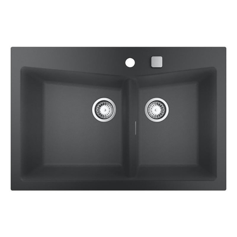 Раковина на кухню из искусственного камня прямоугольная GROHE K700 560мм x 838мм черный на две чаши с сифоном 31657AT0