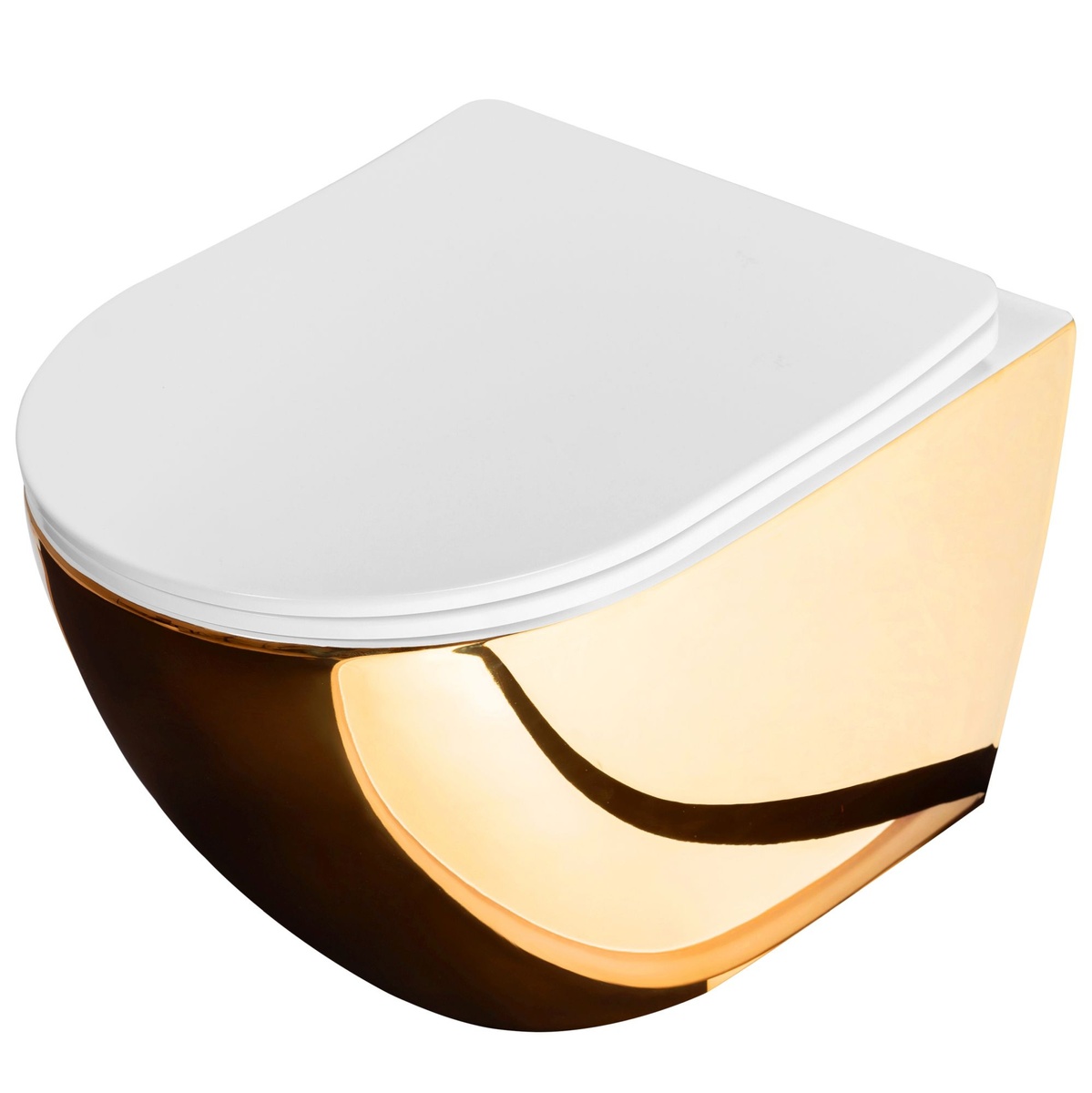 Унитаз подвесной для инсталляции безободковый золото REA CARLO FLAT MINI GOLD/WHITE с сиденьем с микролифтом REA-C0669