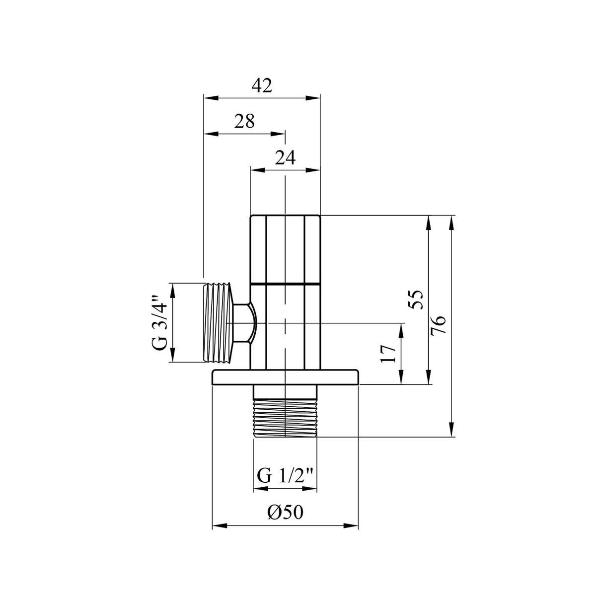 Кран шаровой бытовой KARRO KR-3123-1B угловой 1/2"x3/4" нр-нр CV030150