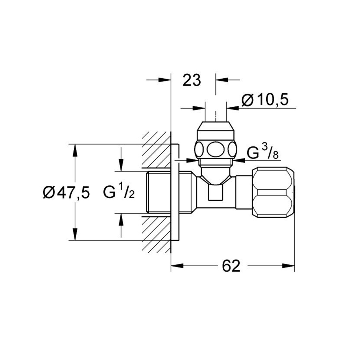 Вентиль запорный бытовой GROHE 2201700M угловой 3/8"х1/2" вн-нр CV030543