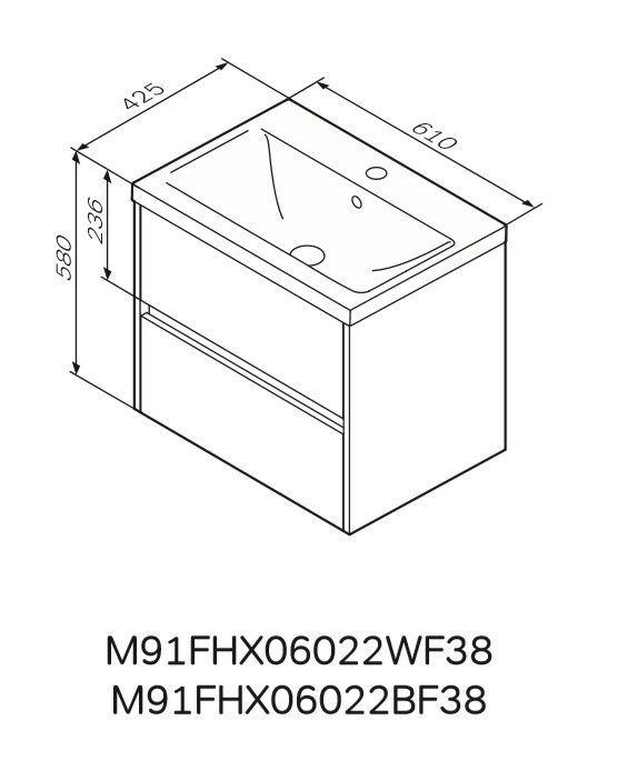 Тумбочка із умивальником для ванної AM.PM GEM S 61x58x42.5см підвісна сірий M91-FHX0602-WC0602BF38