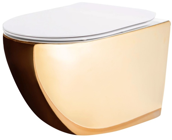 Унітаз підвісний безобідковий золото REA CARLO FLAT MINI GOLD/WHITE із сидінням з мікроліфтом REA-C0669