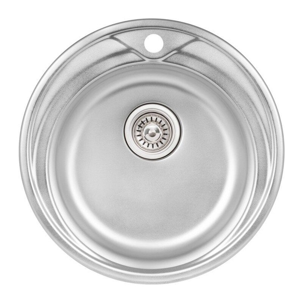 Кухонна мийка сталева кругла Q-TAP 510мм x 510мм мікротекстура 0.8мм із сифоном QTD510MICDEC08