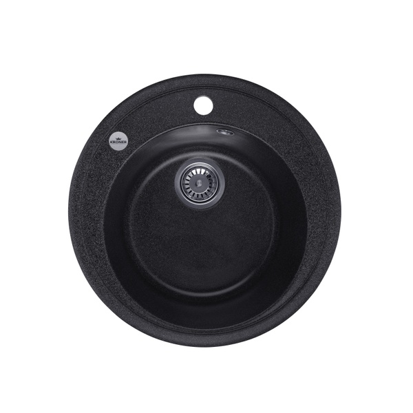 Мийка для кухні гранітна кругла KRONER Komposit 510x510x220мм графіт із сифоном CV027408