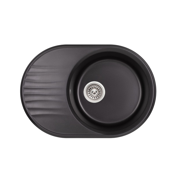 Кухонна мийка керамічна овальна Q-TAP CS 510мм x 740мм чорний із сифоном QT7451BLA404
