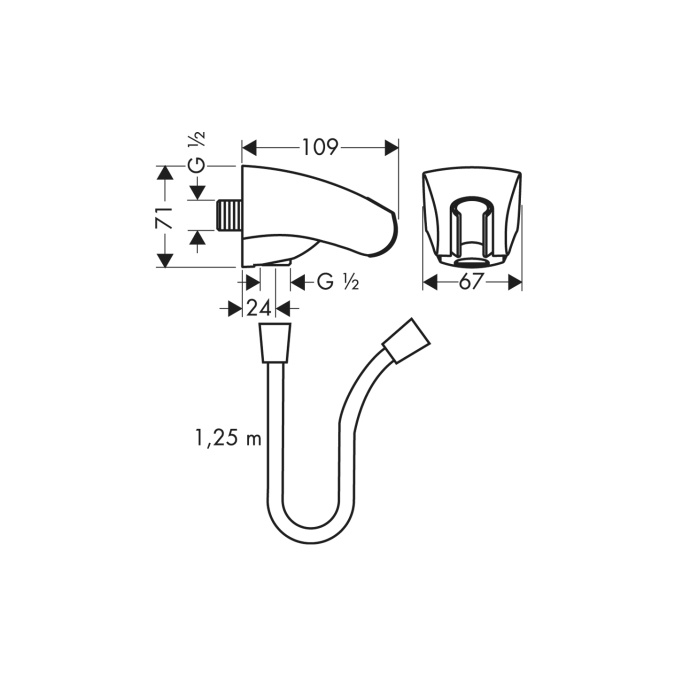 Підключення душового шлангу з тримачем для лійки HANSGROHE Porter E силумін хром 27507000