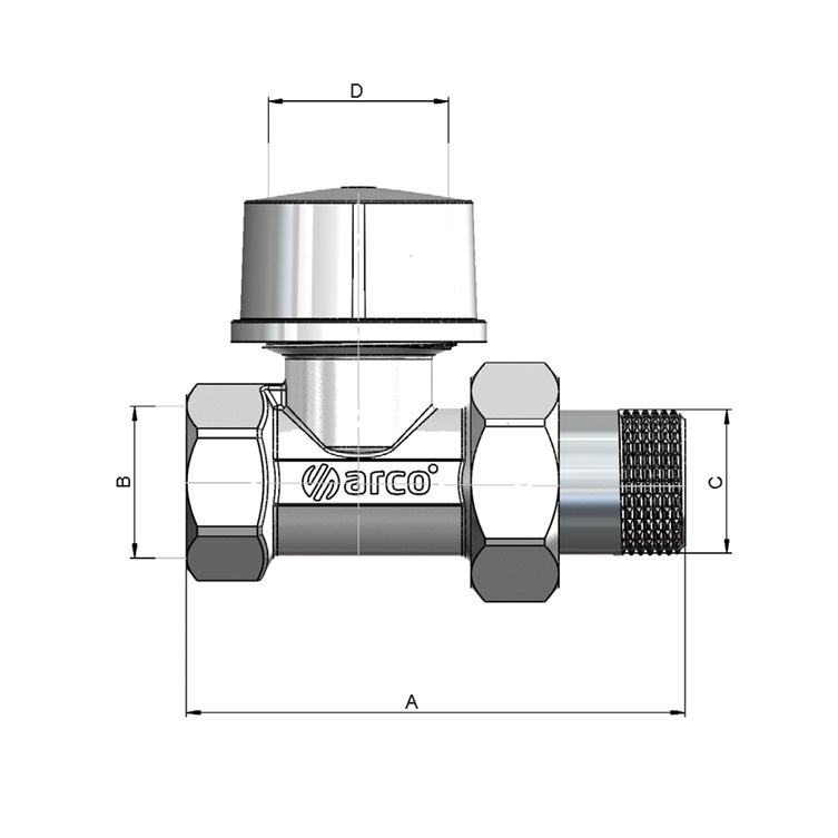 Термостатический радиаторный клапан ARCO 501285 прямой 1/2"x1/2" с американкой 000005548