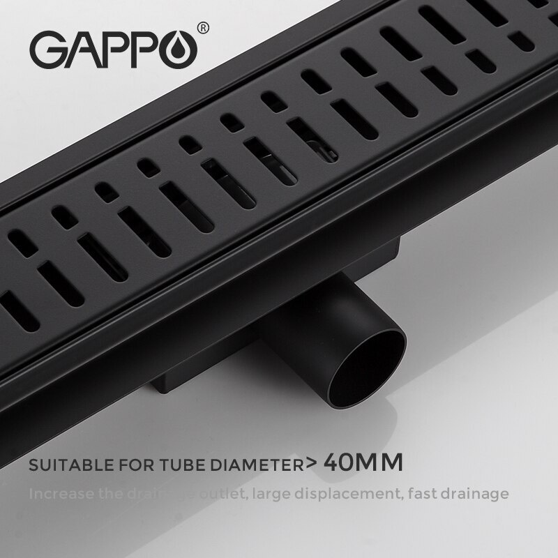 Трап линейный для душа GAPPO 800мм с сухим затвором черный G88007-36