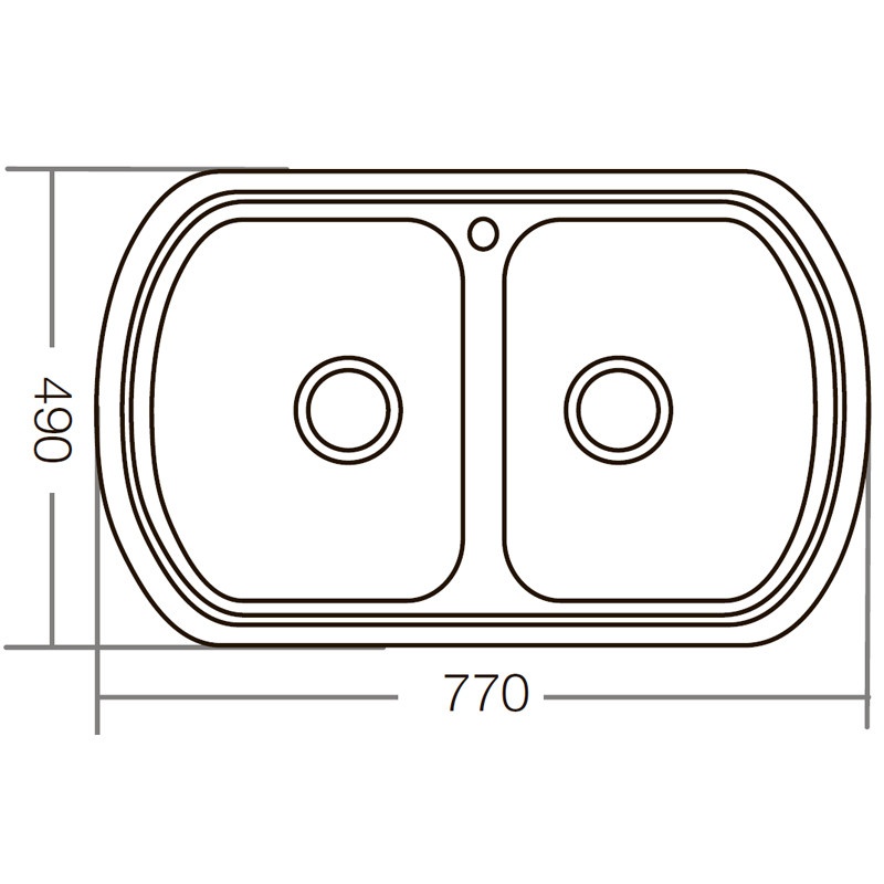 Мийка для кухні із нержавіючої сталі овальна ZERIX Z7749-08-180D 770x490x180мм мікротекстура 0.8мм на дві чаші із сифоном ZM0566