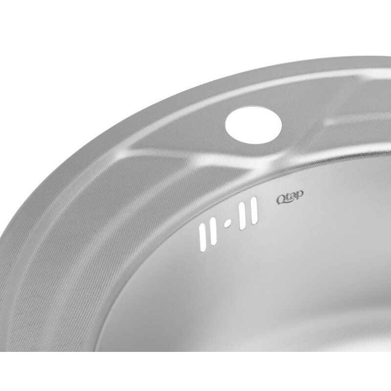 Кухонна мийка сталева кругла Q-TAP 510мм x 510мм мікротекстура 0.8мм із сифоном QTD510MICDEC08