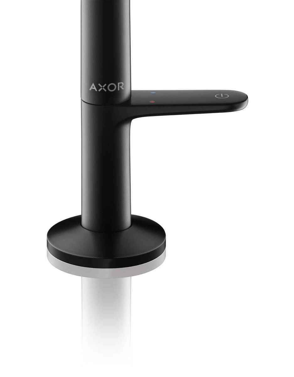 Змішувач для умивальника одноважільний із високим виливом HANSGROHE AXOR ONE чорний латунь з донним клапаном 48020670