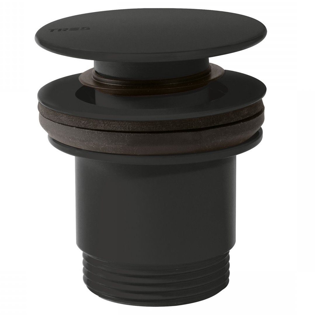 Донный клапан Click-Clack для раковины TRES 63мм без перелива металл 1 1/4" матовый черный 24284001NM