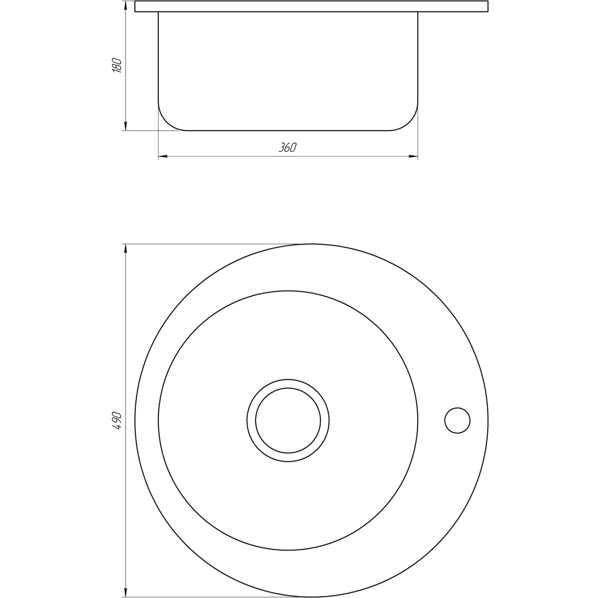 Мийка на кухню металева кругла MIRA 490мм x 490мм матова 0.6мм із сифоном 000021098