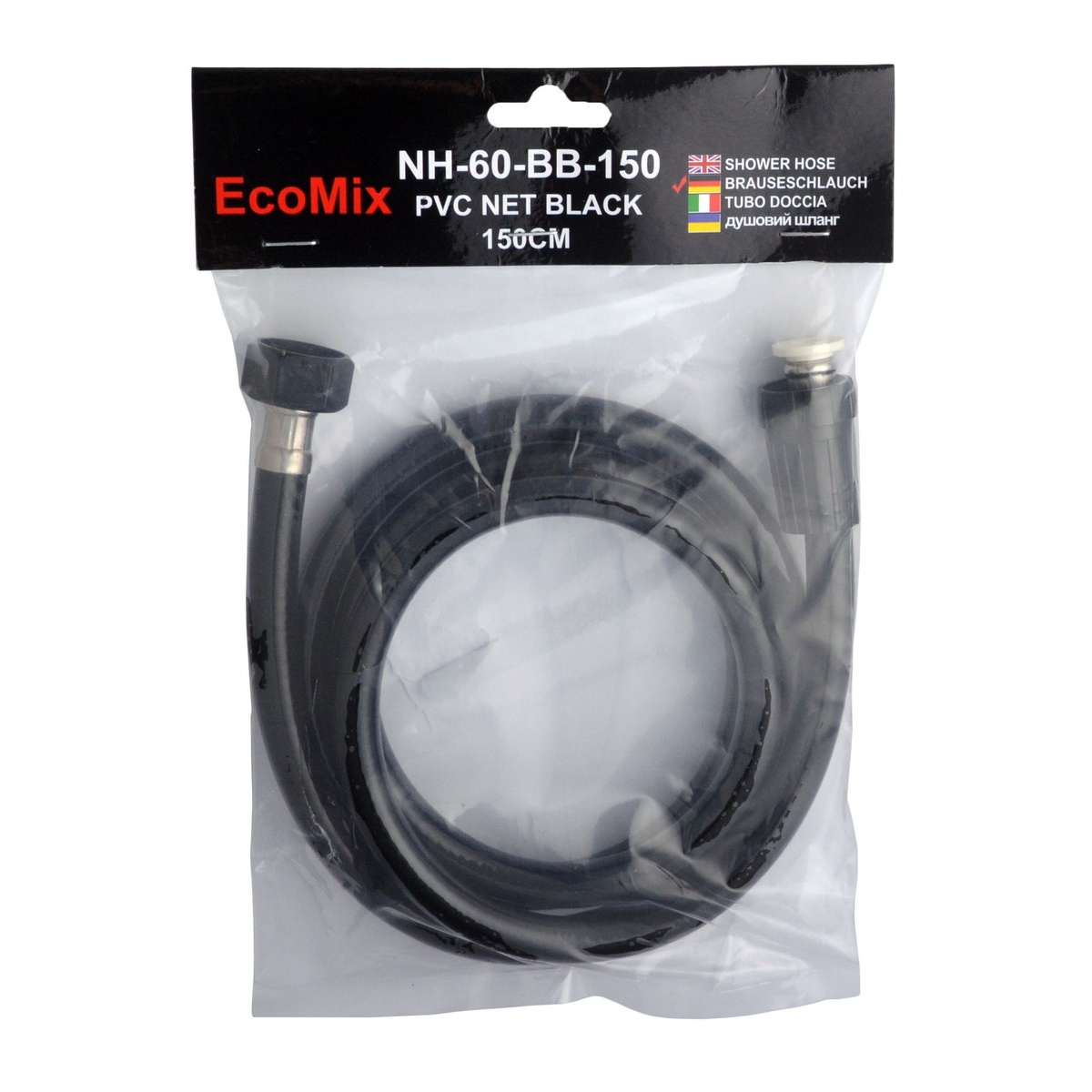 Шланг для душа ECOMIX NH-60-BB-150 PVC 1500мм силиконовый черный 000021951