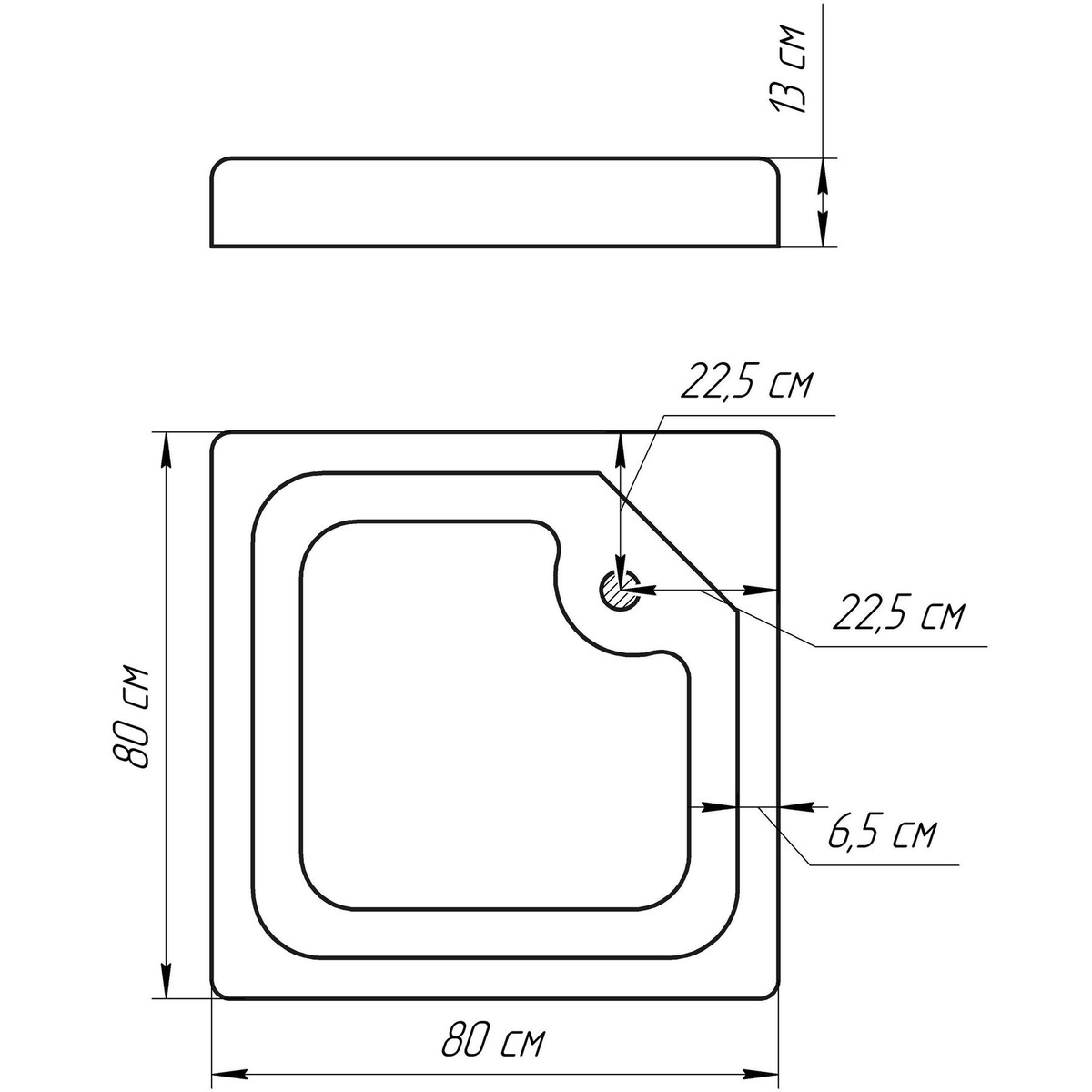 Поддон для душевой кабины BRAVO LUBAWA 80x80x13см квадратный пластиковый c сифоном белый 000015786