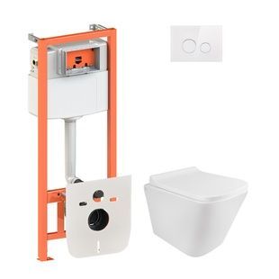 Комплект инсталляции Q-TAP Nest/Tern кнопка белая безободковый унитаз Q-TAP с крышкой микролифт дюропласт QT1733052ERW0133M425V1164GW