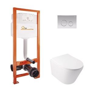 Комплект инсталляции Q-TAP Nest/Swan кнопка сатин безободковый унитаз Q-TAP с крышкой микролифт дюропласт M425M11SATQT16335178W