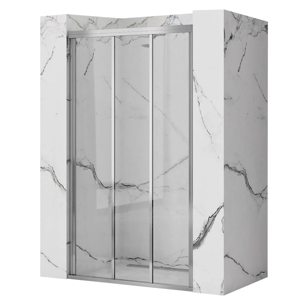 Двері скляні для душової ніші універсальні розсувні трисекційні REA ALEX 190x130см прозоре скло 4мм профіль хром REA-K0923