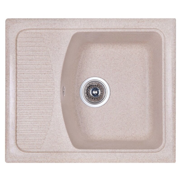 Кухонна мийка зі штучного каміння прямокутна COSH 5850 577мм x 490мм бежевий із сифоном COSH5850K806