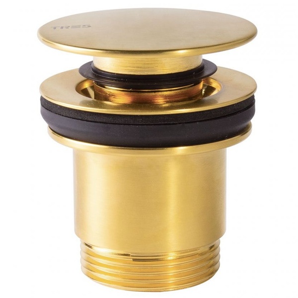 Донный клапан Click-Clack для раковины TRES 63мм без перелива металл 1 1/4" матовый золотой 24284001OM