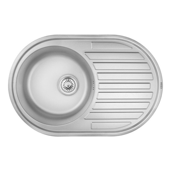 Кухонна мийка із нержавійки овальна COSH 500мм x 770мм мікротекстура 0.8мм із сифоном COSH7108D08