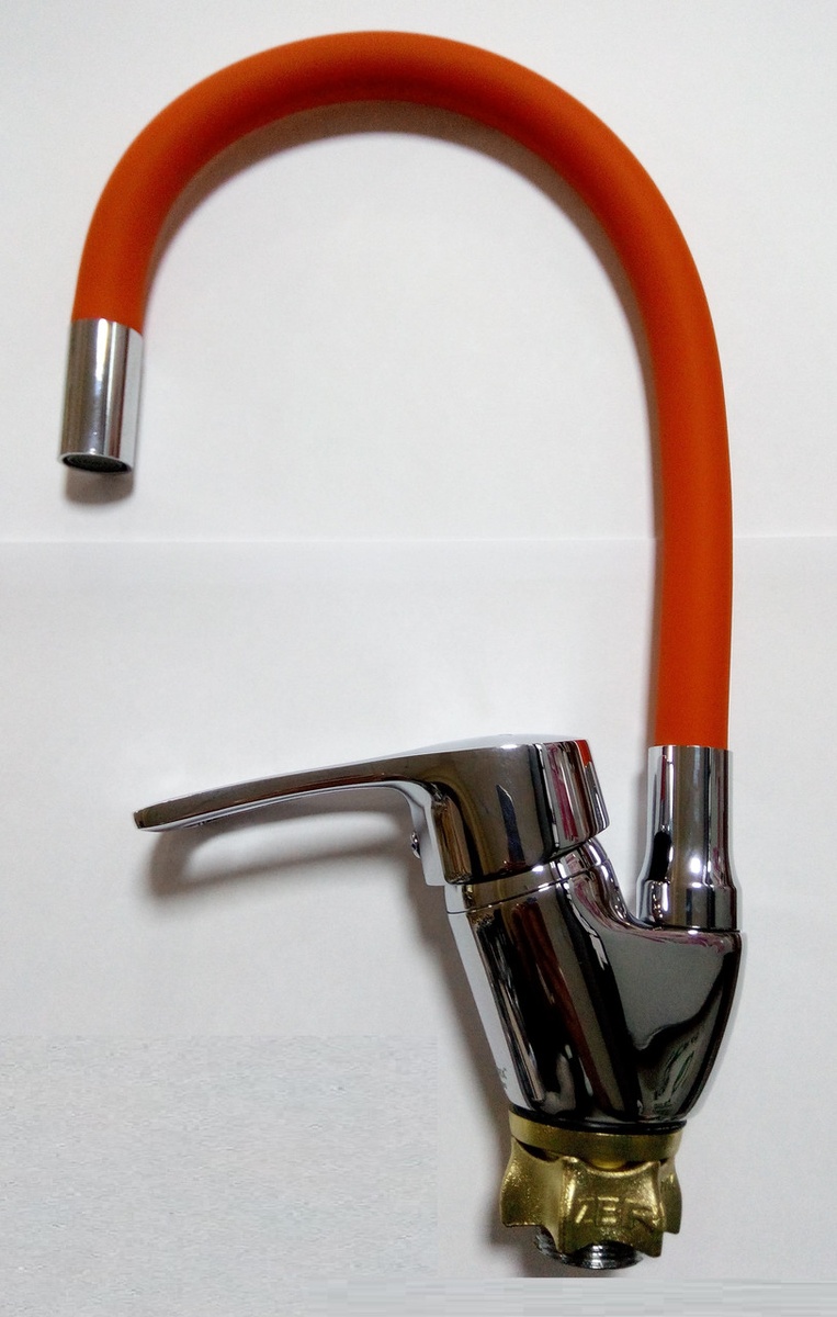 Змішувач для кухні одноважільний з гнучким виливом ZERIX YUB 181 оранжевий силумін ZX0434