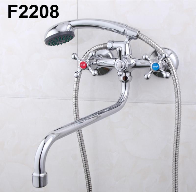 Cмеситель в ванную двуручный с поворотным изливом FRAP F2208 хром латунь 1033739