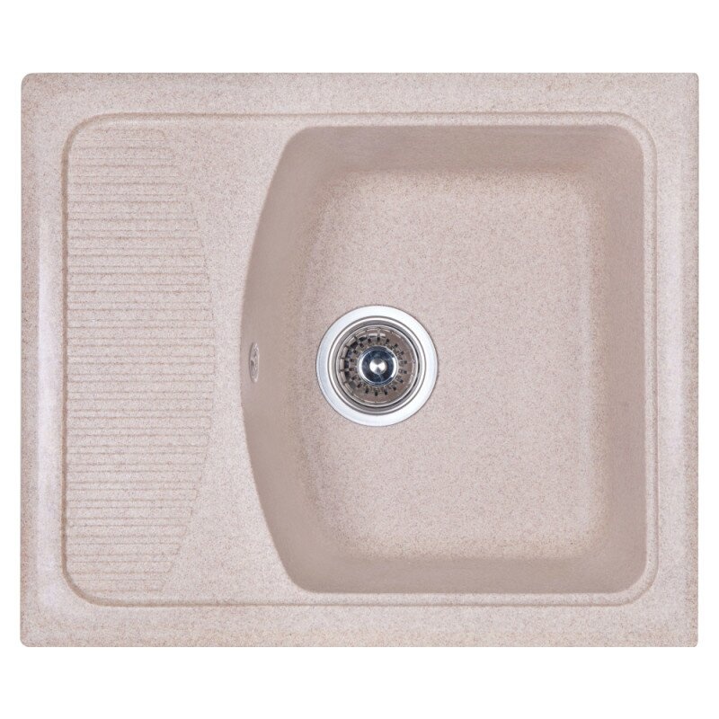 Кухонна мийка зі штучного каміння прямокутна COSH 5850 577мм x 490мм бежевий із сифоном COSH5850K806