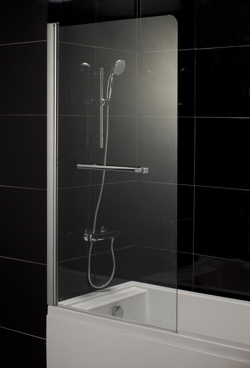 Шторка стеклянная для ванны левая распашная 150см x 80см EGER стекло прозрачное 5мм профиль хром 599-02L