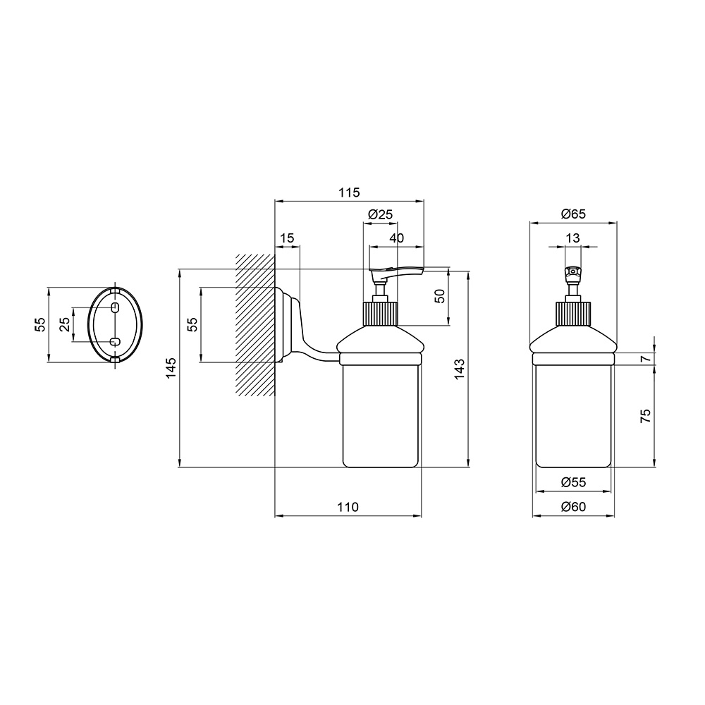 Дозатор для жидкого мыла настенный LIDZ 113 хром 200мл стекло LIDZCRG1130202