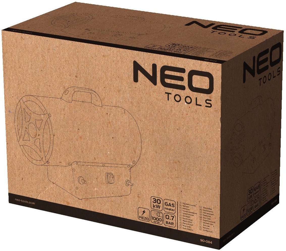 Теплова гармата газова Neo Tools, 30кВт, 300м кв, 1000м куб/год, чорний