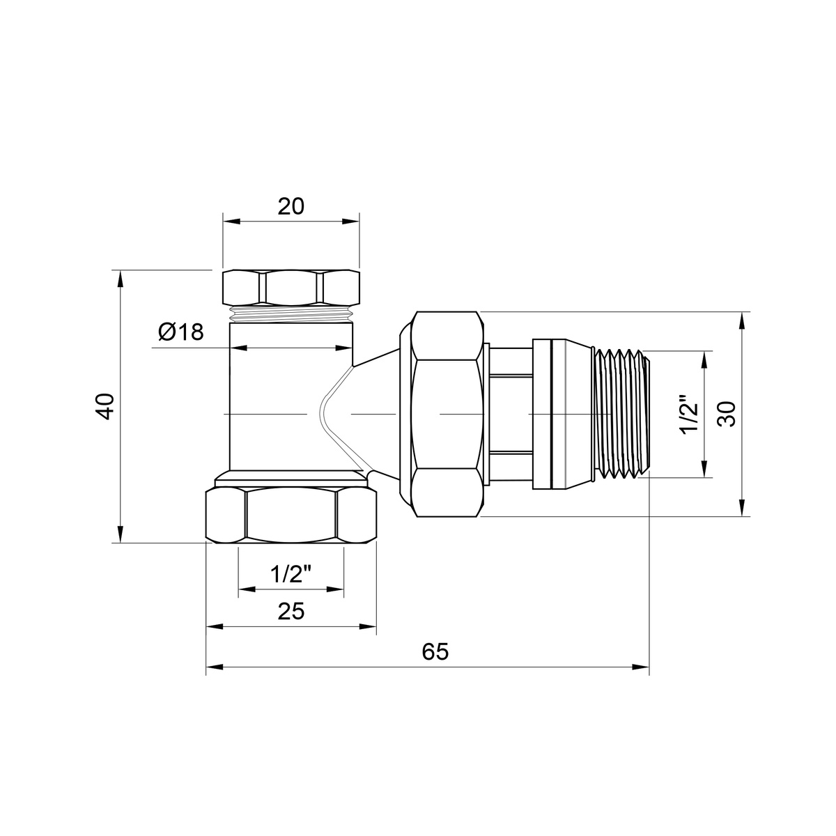 Балансировочный радиаторный кран SANDIPLUS угловой 1/2"x1/2" с американкой SD229W15